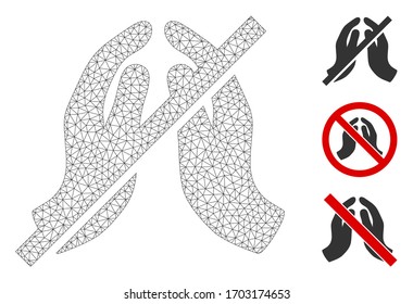 Mesh verboten beten Hände polygonal 2d Vektorillustration Illustration. Das Schlachtkörpermodell basiert auf dem verbotenen Beten der Hände flach Symbol. Dreieckige Maschenformen abstrakt verboten beten Hände flaches Modell.