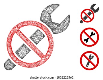 Mesh verboten Reparatur polygonale Web-Symbol Vektorgrafik. Das Carcass-Modell basiert auf einem verbotenen Reparatur-Flachsymbol. Das dreieckige Netzwerk bildet abstraktes untersagtes Reparaturflachmodell.