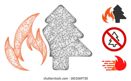 Mesh forest fire polygonal web icon vector illustration. Carcass model is based on forest fire flat icon. Triangular mesh forms abstract forest fire flat carcass.