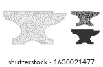 Mesh forge model with triangle mosaic icon. Wire carcass triangular mesh of forge. Vector collage of triangles in different sizes, and color tints. Abstract 2d mesh forge,