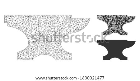 Mesh forge model with triangle mosaic icon. Wire carcass triangular mesh of forge. Vector collage of triangles in different sizes, and color tints. Abstract 2d mesh forge,