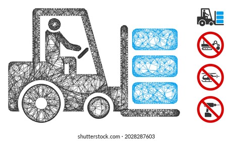 Mesh forklift web 2d vector illustration. Model is based on forklift flat icon. Network forms abstract forklift flat carcass. wireframe flat web network isolated on a white background.