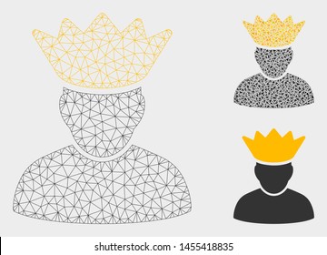 Mesh forum administrator model with triangle mosaic icon. Wire frame polygonal mesh of forum administrator. Vector mosaic of triangle elements in various sizes, and color tinges.