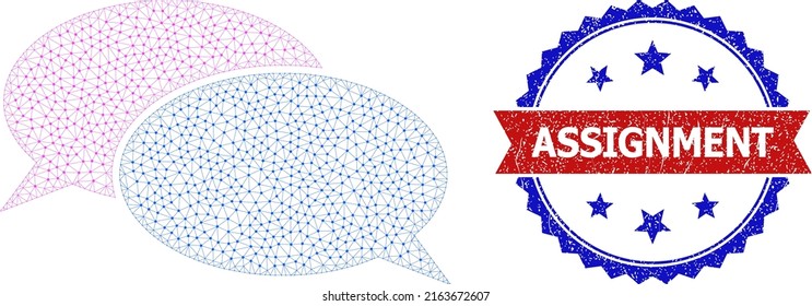 Mesh forum messages framework illustration, and bicolor unclean Assignment watermark. Mesh carcass illustration designed with forum messages icon.