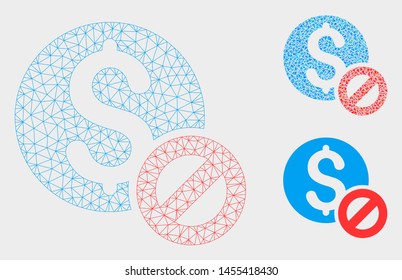 Mesh free of charge model with triangle mosaic icon. Wire carcass triangular mesh of free of charge. Vector mosaic of triangle elements in various sizes, and color hues.