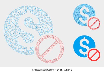 Mesh free of charge model with triangle mosaic icon. Wire frame polygonal mesh of free of charge. Vector mosaic of triangle elements in various sizes, and color hues. Abstract 2d mesh free of charge,