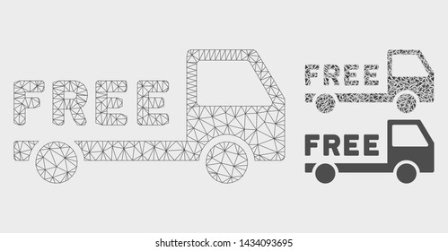 Mesh free delivery model with triangle mosaic icon. Wire frame triangular mesh of free delivery. Vector mosaic of triangle elements in variable sizes, and color shades.