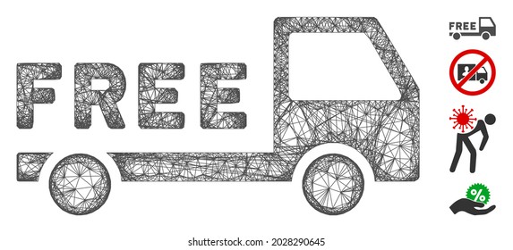 Mesh free delivery web 2d vector illustration. Model is based on free delivery flat icon. Network forms abstract free delivery flat model. wireframe flat web network isolated on a white background.