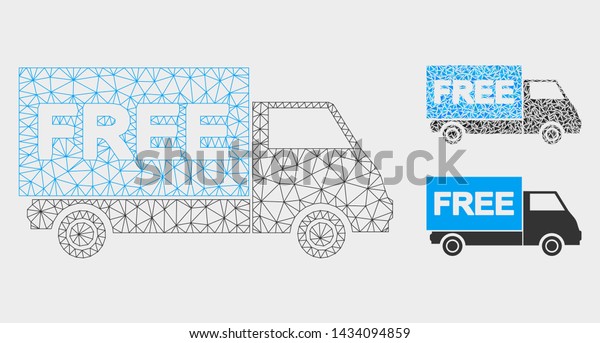 Mesh\
free shipment van model with triangle mosaic icon. Wire carcass\
triangular mesh of free shipment van. Vector composition of\
triangle parts in different sizes, and color\
shades.