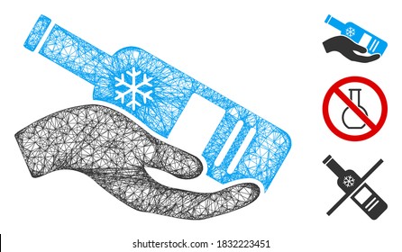 Mesh free vodka bottle polygonal web 2d vector illustration. Model is based on free vodka bottle flat icon. Triangle mesh forms abstract free vodka bottle flat carcass.