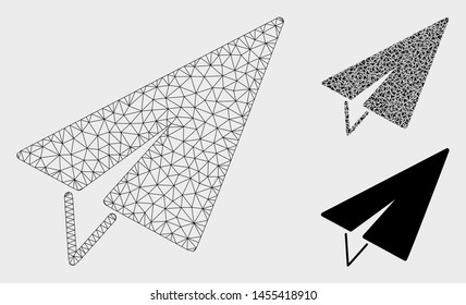 Mesh freelance model with triangle mosaic icon. Wire carcass polygonal mesh of freelance. Vector mosaic of triangle elements in different sizes, and color hues. Abstract flat mesh freelance,