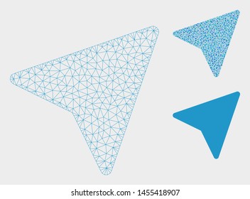 Mesh freelance paper plane model with triangle mosaic icon. Wire frame polygonal mesh of freelance paper plane. Vector mosaic of triangle parts in different sizes, and color shades.