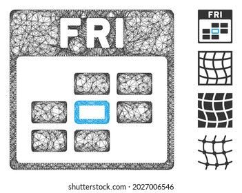 Mesh Friday calendar grid web icon vector illustration. Model is based on Friday calendar grid flat icon. Net forms abstract Friday calendar grid flat carcass.