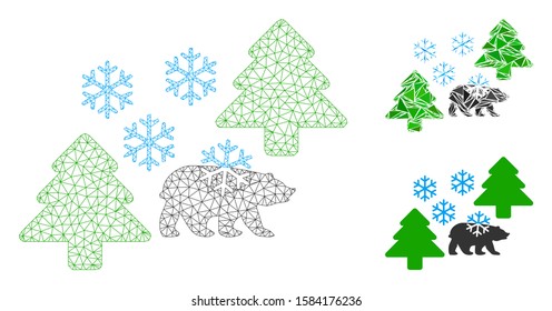 Mesh frost Siberia model with triangle mosaic icon. Wire carcass polygonal mesh of frost Siberia. Vector mosaic of triangle elements in variable sizes, and color hues. Abstract 2d mesh frost Siberia,