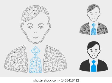 Mesh fuhrer model with triangle mosaic icon. Wire frame triangular mesh of fuhrer. Vector mosaic of triangle parts in different sizes, and color hues. Abstract 2d mesh fuhrer,