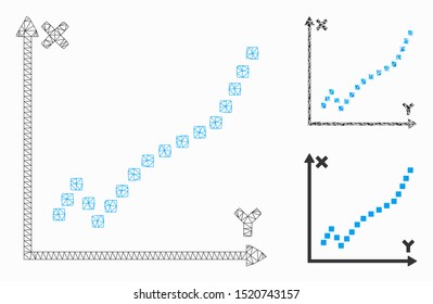 Mesh function plot model with triangle mosaic icon. Wire frame polygonal mesh of function plot. Vector composition of triangle elements in different sizes, and color tinges.