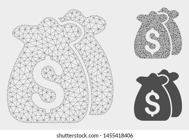 Mesh funds model with triangle mosaic icon. Wire frame polygonal mesh of funds. Vector mosaic of triangle parts in variable sizes, and color shades. Abstract 2d mesh funds,
