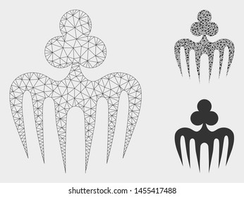 Mesh gambling spectre monster model with triangle mosaic icon. Wire carcass triangular network of gambling spectre monster. Vector mosaic of triangle parts in various sizes, and color shades.