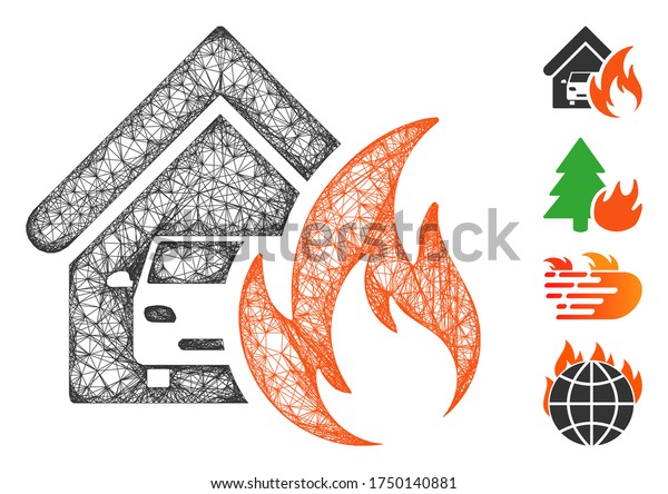 Mesh garage fire disaster web\
symbol vector illustration. Model is based on garage fire disaster\
flat icon. Network forms abstract garage fire disaster flat\
model.