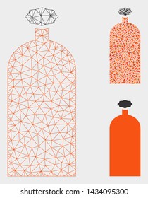 Mesh gas cylinder model with triangle mosaic icon. Wire frame polygonal mesh of gas cylinder. Vector mosaic of triangles in variable sizes, and color tones. Abstract 2d mesh gas cylinder,
