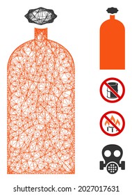 Mesh-Gasflasche Web 2d Vektorgrafik. Das Modell basiert auf dem flachen Symbol des Gaszylinders. Mesh bildet abstrakter Gasflaschen flacher Schlachtkörper. Wireframe-Flachnetz einzeln auf weißem Hintergrund.