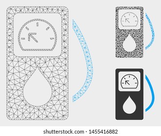Mesh gas station model with triangle mosaic icon. Wire frame triangular mesh of gas station. Vector composition of triangle elements in various sizes, and color tones. Abstract 2d mesh gas station,