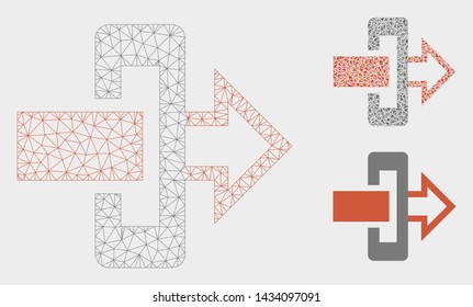 Mesh gateway model with triangle mosaic icon. Wire frame polygonal mesh of gateway. Vector mosaic of triangle parts in different sizes, and color tinges. Abstract 2d mesh gateway,
