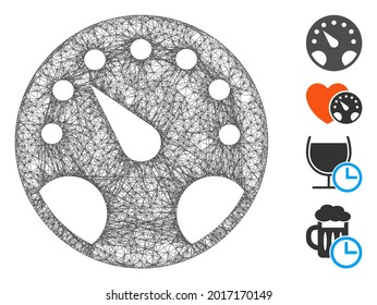 Mesh gauge web 2d vector illustration. Carcass model is based on gauge flat icon. Network forms abstract gauge flat model. Wire frame flat web network isolated on a white background.