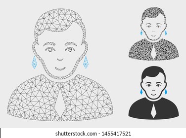Mesh gay model with triangle mosaic icon. Wire carcass triangular mesh of gay. Vector mosaic of triangle parts in various sizes, and color hues. Abstract flat mesh gay, designed with triangular lines.