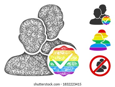 Mesh für Homosexuelle nur polygonal Web 2d Vektorgrafik. Carcass-Modell basiert auf für Homosexuelle nur flache Ikone. Das Dreiecksnetz bildet abstrakt für Homosexuelle nur flachen Schlachtkörper.