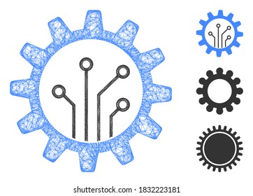 Mesh gear chip polygonal web symbol vector illustration. Model is based on gear chip flat icon. Triangle mesh forms abstract gear chip flat model.