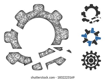 Mesh gear destruction polygonal web icon vector illustration. Abstraction is based on gear destruction flat icon. Triangular mesh forms abstract gear destruction flat model.