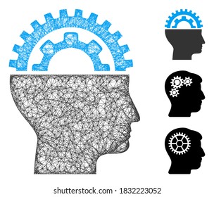 Mesh gear engineer polygonal web icon vector illustration. Carcass model is based on gear engineer flat icon. Triangular network forms abstract gear engineer flat model.