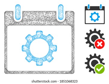 Mesh gear options calendar day polygonal web icon vector illustration. Carcass model is based on gear options calendar day flat icon.