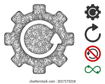 Mesh gear rotation web 2d vector illustration. Carcass model is based on gear rotation flat icon. Network forms abstract gear rotation flat carcass.