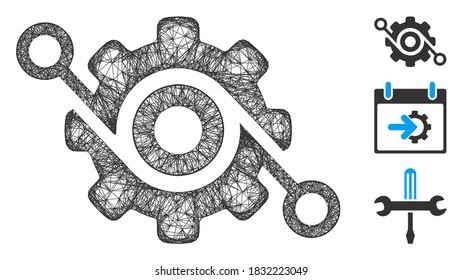 Mesh gear solution polygonal web 2d vector illustration. Model is based on gear solution flat icon. Triangle mesh forms abstract gear solution flat model.