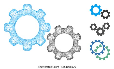 Ilustración vectorial 2d de la tela de malla poligonal. El modelo se basa en el icono plano de los engranajes. La malla triangular forma un modelo plano de engranajes abstractos.