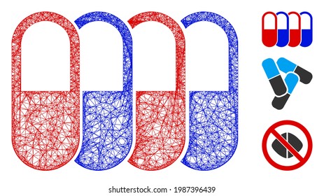 Mesh generic pharma polygonal web symbol vector illustration. Abstraction is based on generic pharma flat icon. Triangle mesh forms abstract generic pharma flat model.