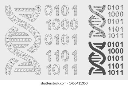 Mesh genome model with triangle mosaic icon. Wire frame triangular mesh of genome. Vector mosaic of triangle parts in variable sizes, and color hues. Abstract 2d mesh genome,