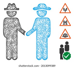 Mesh gentleman handshake web icon vector illustration. Model is based on gentleman handshake flat icon. Mesh forms abstract gentleman handshake flat model.