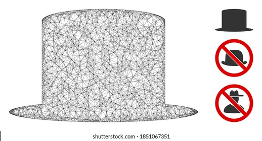 Mesh gentleman hat polygonal web icon vector illustration. Model is based on gentleman hat flat icon. Triangular mesh forms abstract gentleman hat flat carcass.