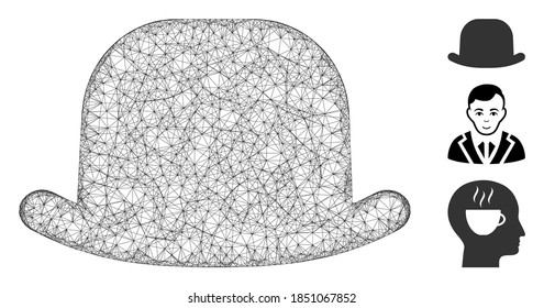 Mesh gentleman hat polygonal web icon vector illustration. Abstraction is created from gentleman hat flat icon. Triangle mesh forms abstract gentleman hat flat carcass.