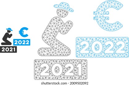 Mesh gentleman pray euro 2022 model icon. Wire frame polygonal mesh of vector gentleman pray euro 2022 isolated on a white background. Abstract 2d mesh created from polygonal grid and circle nodes.