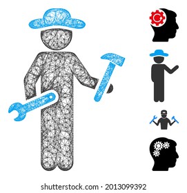 Mesh gentleman serviceman web icon vector illustration. Model is based on gentleman serviceman flat icon. Mesh forms abstract gentleman serviceman flat model.