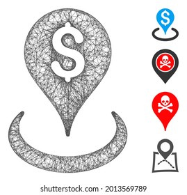 Ilustración vectorial de icono web de foco geográfico de malla. El modelo de canal se basa en un icono plano de geoselección. La malla forma un geo abstracto apuntando a la canal plana.