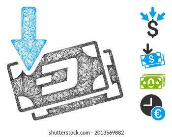 Mesh get arrow Dash banknotes web icon vector illustration. Model is based on get arrow Dash banknotes flat icon. Mesh forms abstract get arrow Dash banknotes flat model.
