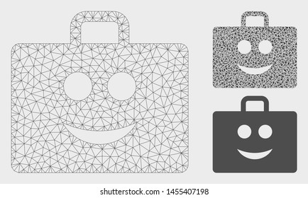 Mesh glad case model with triangle mosaic icon. Wire carcass triangular mesh of glad case. Vector mosaic of triangle parts in different sizes, and color tints. Abstract 2d mesh glad case,