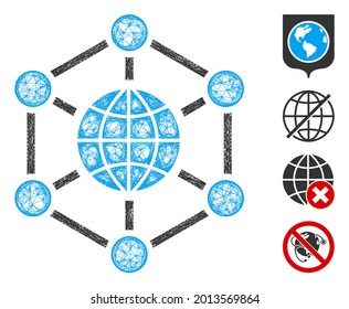 Mesh global web icon vector illustration. Carcass model is based on global web flat icon. Network forms abstract global web flat carcass. wireframe flat web network isolated on a white background.