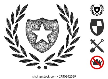 Mesh glory shield web icon vector illustration. Carcass model is based on glory shield flat icon. Mesh forms abstract glory shield flat carcass.