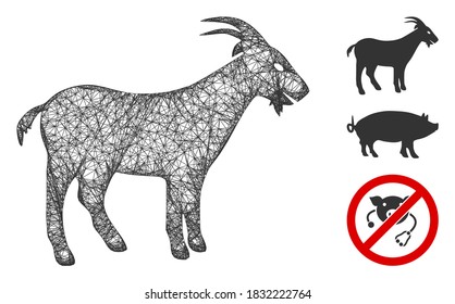 Mesh goat polygonal web icon vector illustration. Model is based on goat flat icon. Triangle mesh forms abstract goat flat model. wireframe flat polygonal web network isolated on a white background.